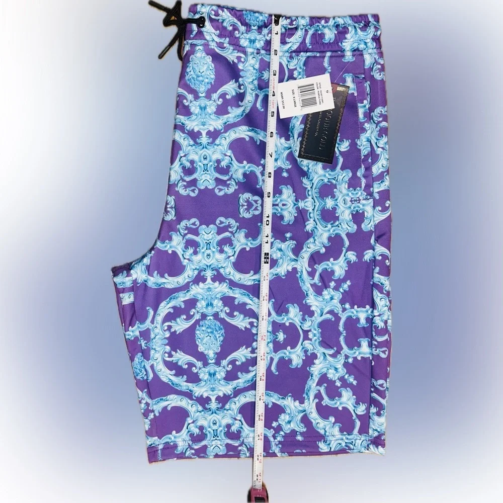 NWT Baroque Gold SZ XL purple/blue “Baroque” print shorts/waist 38”-52”